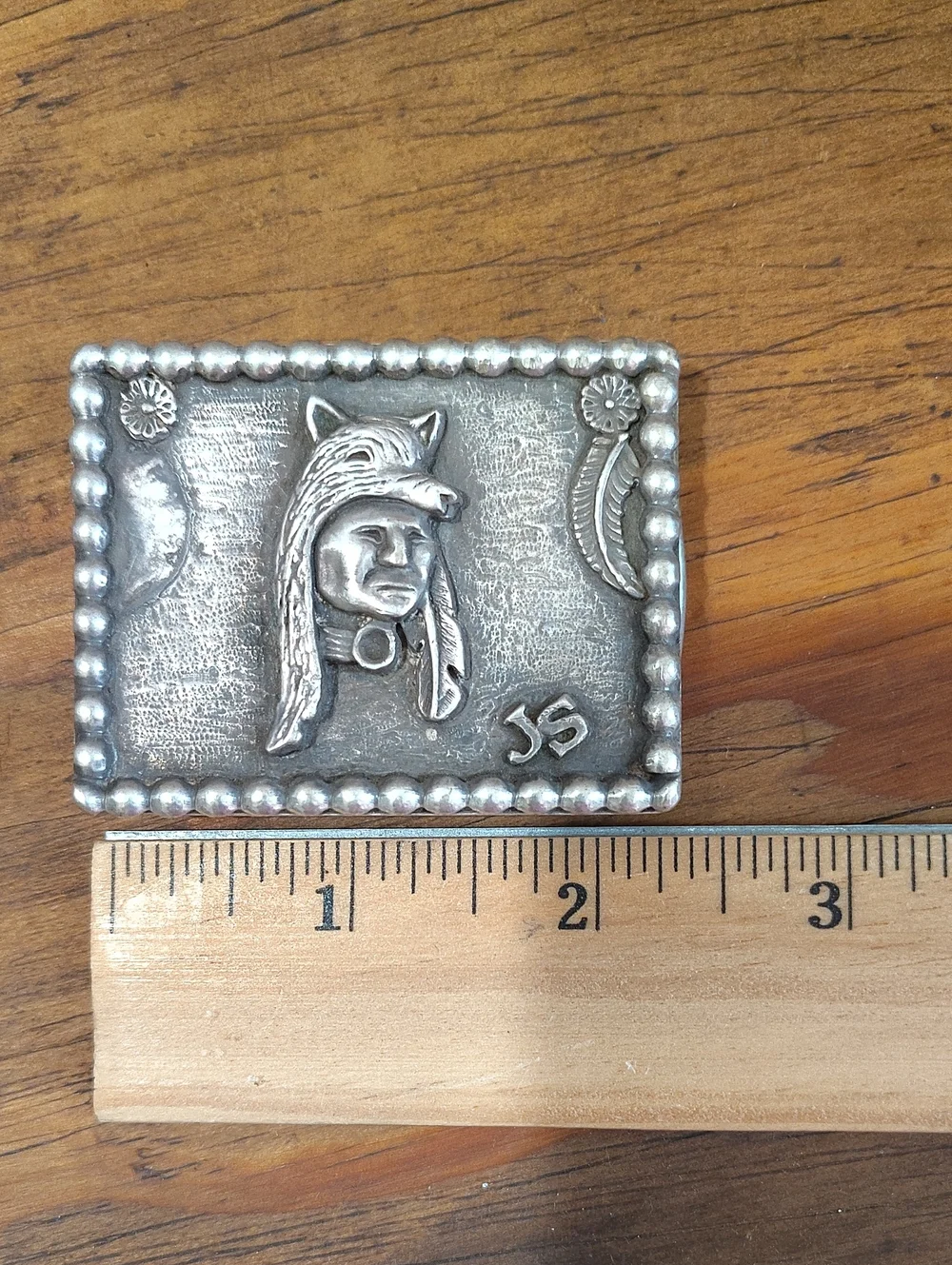 Vintage Western Boho Headdress Belt Buckle By James Shay Silversmith Sterling